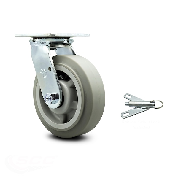 6 Inch Thermoplastic Rubber Swivel Caster with Roller Bearing and Swivel Lock